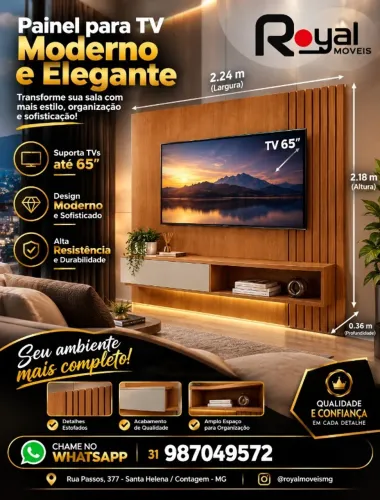 Painel Suspenso P/TVs Até 65Polegadas 1.82M Detalhe Ripado. Produto Novo Direto de Fábrica