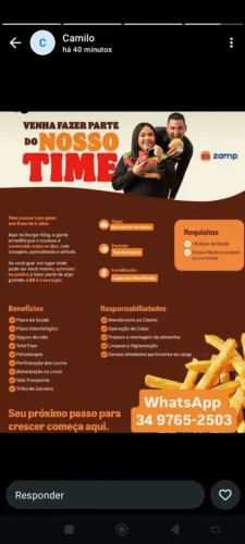 Contrata-se para rede fast food