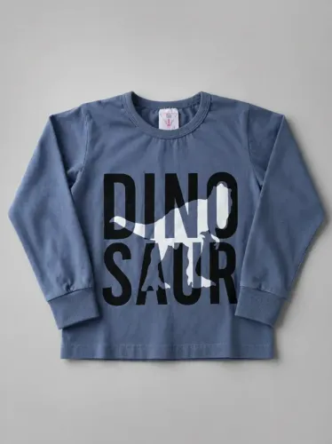 Camiseta Infantil Manga Longa Dino Style Azul tamanho 4