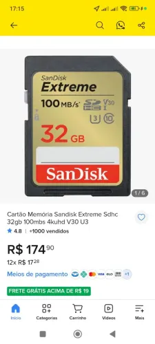 Cartão de Memória SanDisk Extreme SDHC de 32 GB
