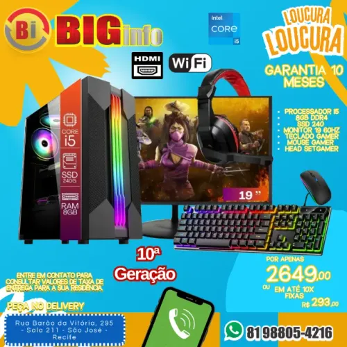 Computador Completo Intel Core I5 10400f 8gb Ssd 240gb Monitor 19 - Em ate 10x Fixas