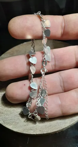 Pulseira Feminina Prata 925 Corações Pendentes com Extensor