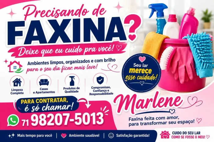 Precisando de uma pessoa para fazer seus serviços domésticos? Faço faxinas e passo roupa! 