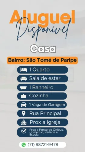Casa em Sao Tomé 1/4 sala cozinha banheiro, 1 vaga de garagem.