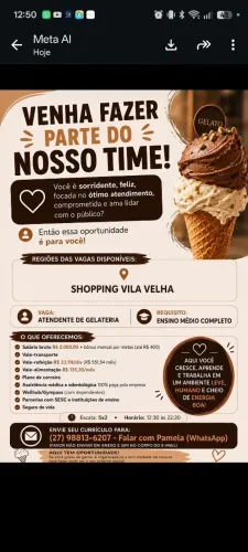 Vaga de emprego gelateria shopping vila velha