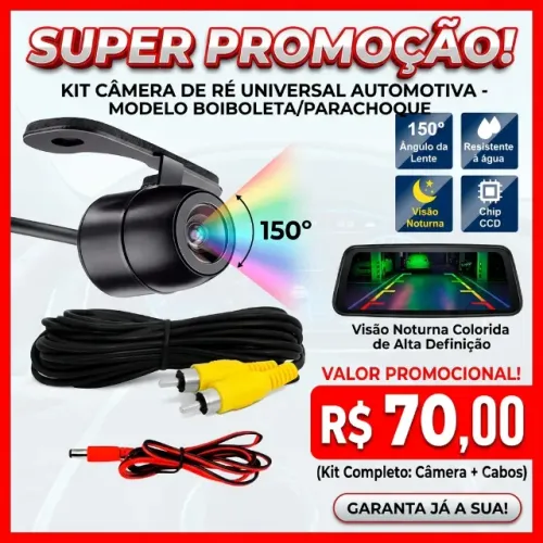 Kit Câmera De Ré Universal Automotiva Borboleta Parachoque Com Visão Noturna Colorida