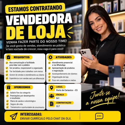 Vaga de Emprego - Vendedora de Loja