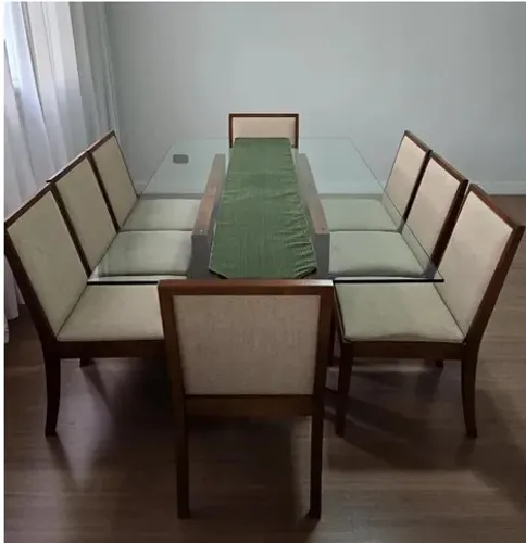 Mesa de Jantar 8 Lugares com Tampo de Vidro