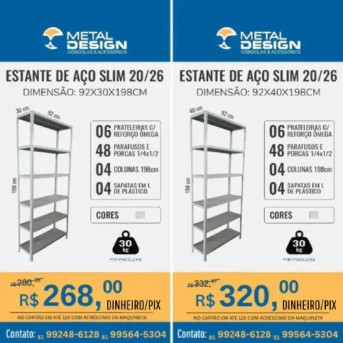 Estante de Aço Slim - 6 Prateleiras | 30kg