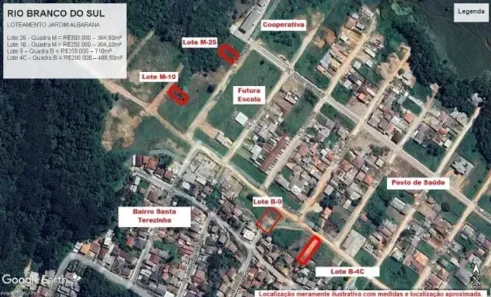Terreno em Rio Branco do Sul, Jd Albarana, 100% documentado, asfalto próximo, Posto de saú