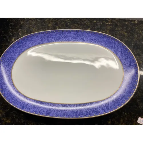 Travessa Azul Porcelana Schmidt Gold 35 cm.