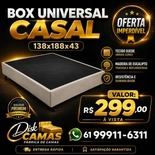 BOX UNIVERSAL CASAL - QUALIDADE, CONFORTO E PREÇO IMPERDÍVEL!