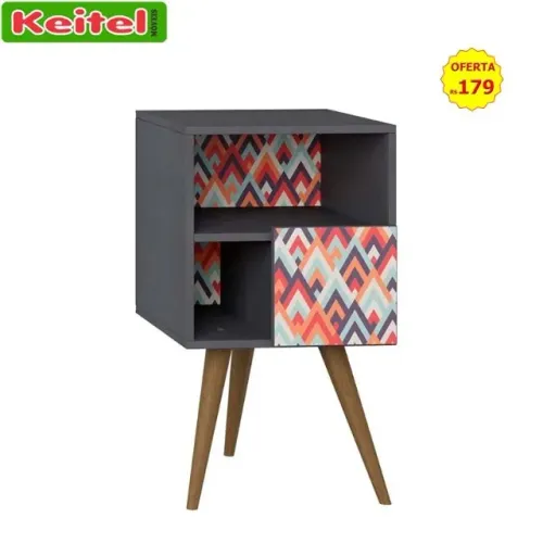 Mesinha de Cabeceira Retro Com 1 Porta E Pés Palito Cor Grafite / Vermelho - 1008 -