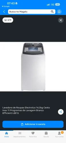 Máquina de lavar roupas (sem uso)