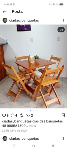 Mesas e cadeiras dobráveis 