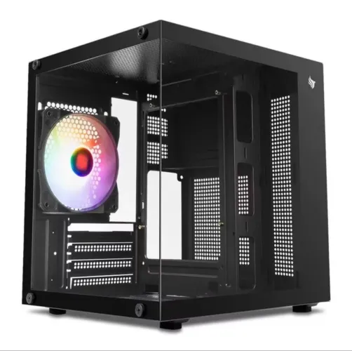 Gabinete Gamer Aquário Pichau Atom, Mini-tower, lateral de vidro com 1 fan - preto.