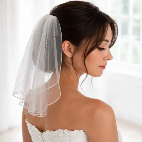 Véu Curto com Strass - Véu de Noiva Casamento Civil Pré-wedding Despedida de Solteira