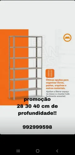 Estante de aço cinza 6 bandejas 30 e 40 cm de profundidade