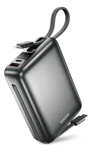 Carregador Portátil Power Bank Basike 20000mAh 22.5W Rápido Cabos Embutidos Tipo C iPhone