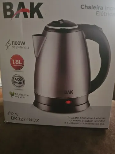 Chaleira Elétrica BAK Inox 1,8L 1100W 127V | Nova na Caixa
