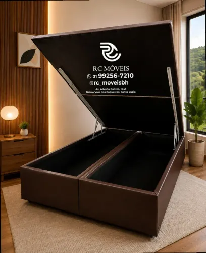 Cama box estruturada Baú Casal 1.38x1.88 Bipartido Blindado com Pistão a Gás