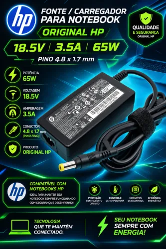 Fonte Carregador Para Notebook Original HP 18.5v 3.5a 65w Pino 4.8 x 1.7 mm