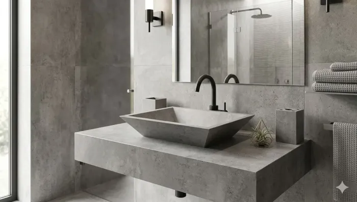 * Luxo e Sofisticação: Lavatório de Bancada em Porcelanato Esculpido - Design Moderno.