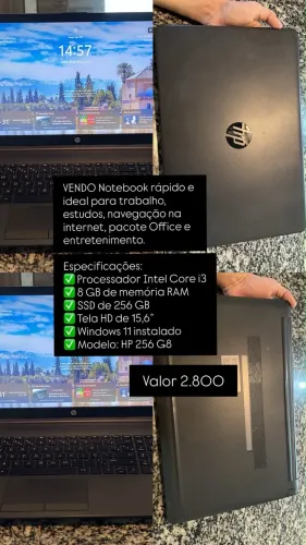 Notebook HP Intel Core i3 8GB 256GB SSD 15,6? - HD Windows 11 256 G8