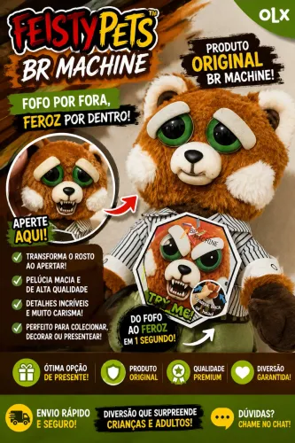 ? Feisty Pets BR Machine - Raposa Vermelha Original | Pelúcia que Muda de Expressão!