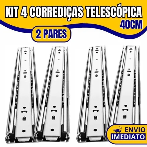 2 pares de corrediça telescópica light 40cm