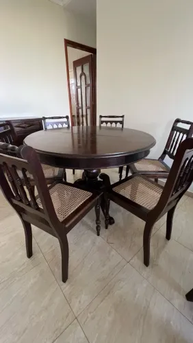 Mesa de Jantar Oval Extensível com 6 Cadeiras de Palhinha - Estilo Clássico