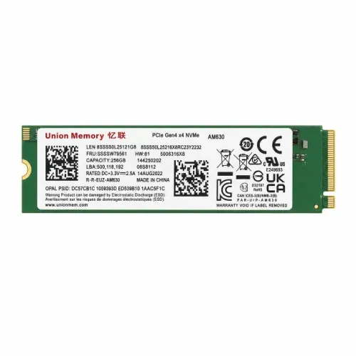 SSD M.2 NVMe Union Memory 256GB PCIe 4.0 - AM630