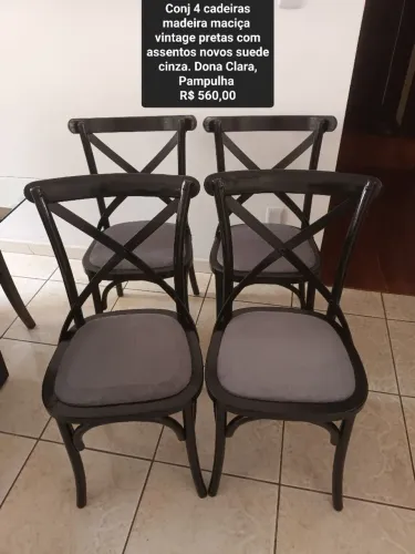 Conjunto cadeiras madeira maciça pretas
