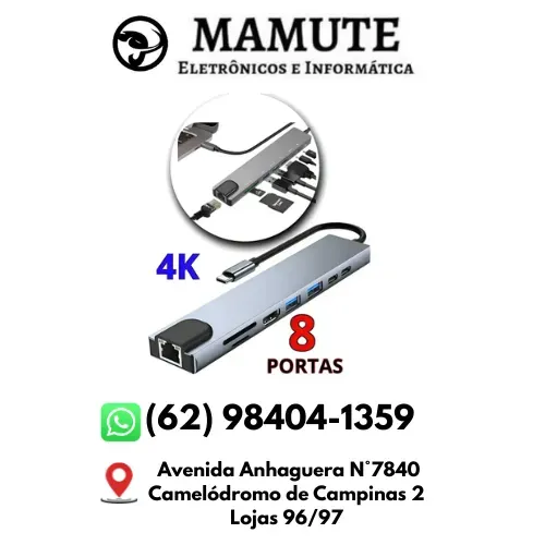 Adaptador Hub 8x1 Usb C Pd Tipo C Hdmi 4k Compatível Macbook