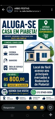 Aluga-se Kitnet no Centro de Piabetá