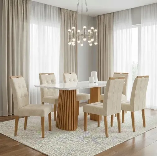 Conjunto Versailles Smart 170 Cinamomo com 6 Cadeiras Linho Bege