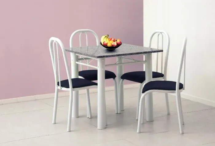 Mesa aço quadrada 04 cadeirasgranito varias cores = Frete grátis!