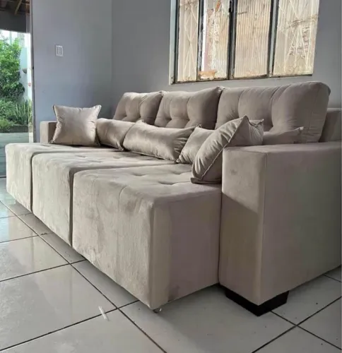 Sofá Cama Suede Bege - Novo somente sob encomenda