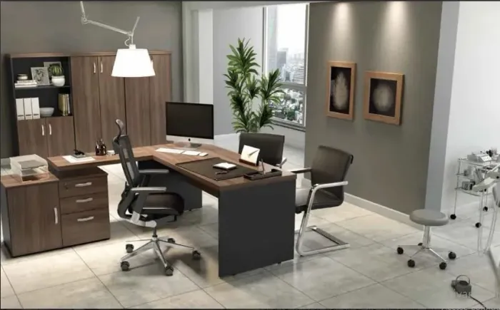 Mesa em L Pedestal Com Armário e Gaveta Maranello 40mm (Nova)