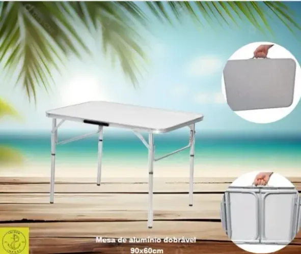 Mesa Camping Dobrável Vira Maleta Altura Regulável 90x60cm 