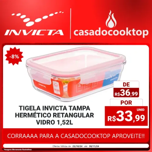 Tigela Invicta Tampa Hermética Retangular Vidro 1,52L