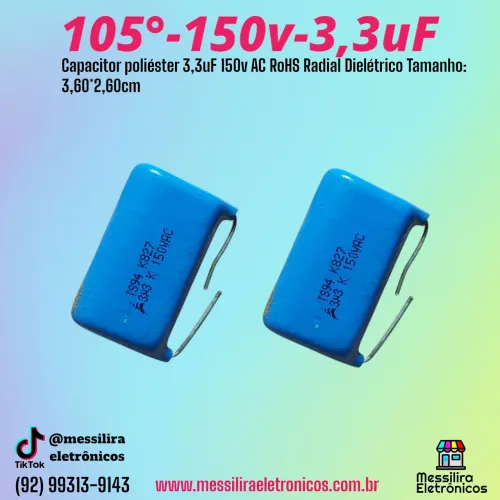 Kit 2 Unidades Capacitor poliéster 3,3uF 150v AC Driver