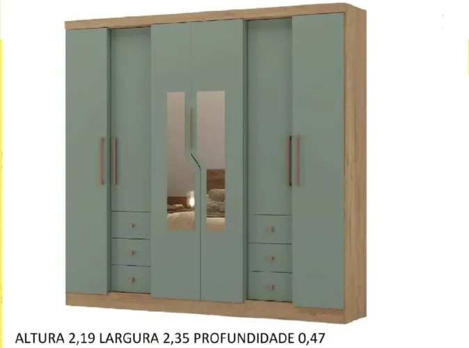 Guarda-Roupa 6 Portas com Espelho - Verde amplo espaço interno