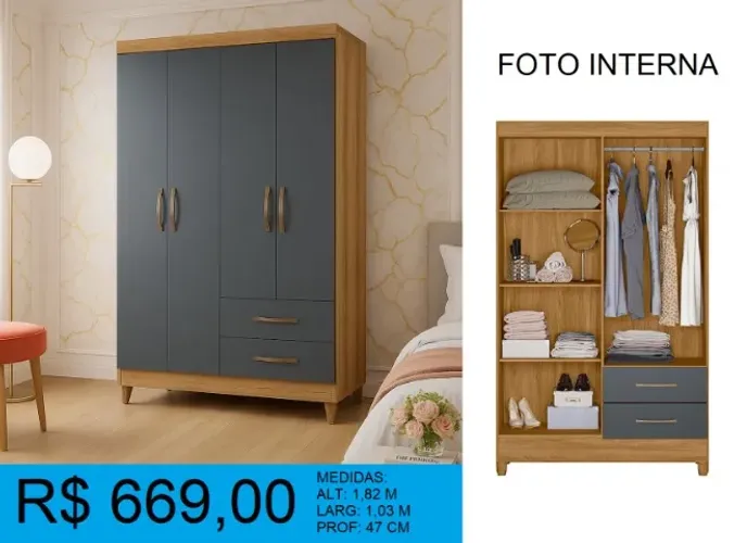 GUARDA ROUPA SOLTEIRO - PRONTA ENTREGA COM MONTAGEM