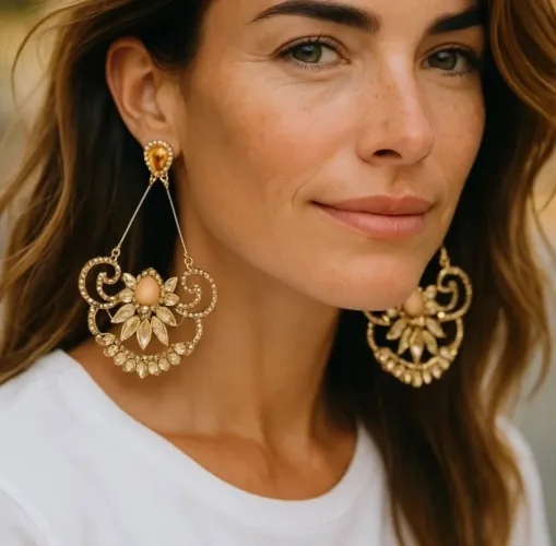 Brincos longos Dourados com Pedras - Elegância e Glamour - bijouteria 