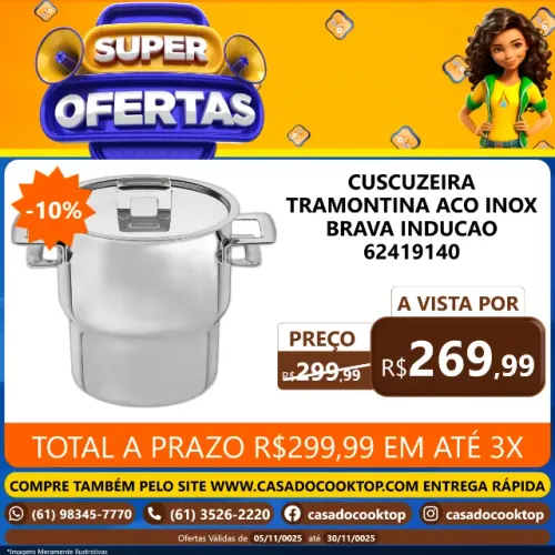 CUSCUZEIRA TRAMONTINA ACO INOX BRAVA INDUCAO 62419140