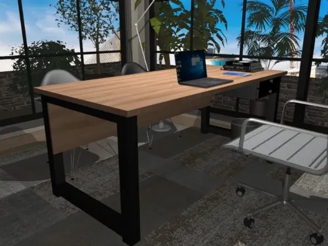 Mesa de Escritório Wooden Beam. L2000cm x P80cm x A74cm. 2 gavetas