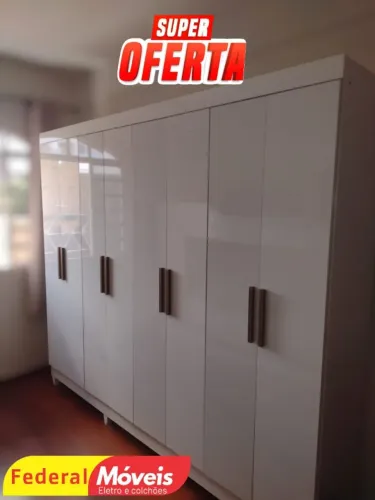 Guarda Roupa Casal Off White 100% MDF 8 Portas 4 Gavetas 