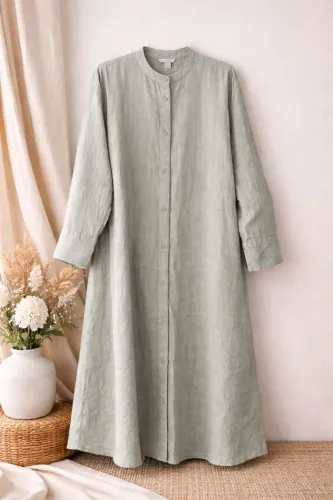 Vestido Camisa de Linho Puro - Verde Sálvia | H&M | Tam. M - IMPORTADO