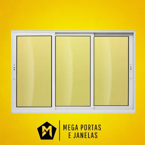 Janela Três Folhas Alumínio Branco - Linha 25 (Completa)